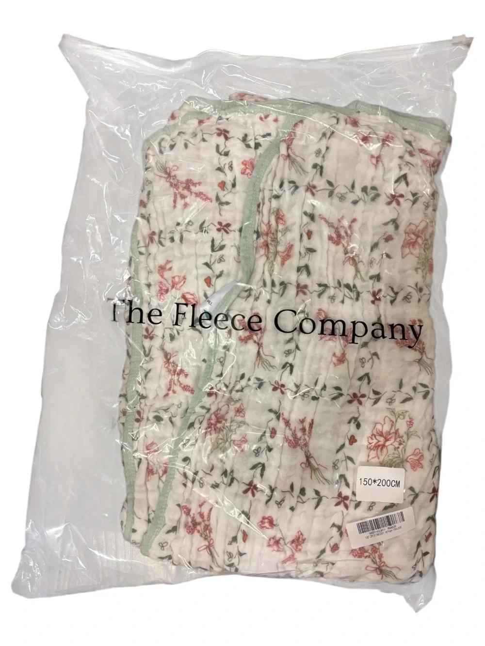 The Fleece Company Muslin Cotton Floral Wildflower Twin Throw Blanket Green Trim